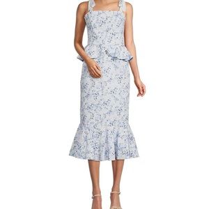 Born on Fifth x Antonio Melani Pippa Blue Floral Print Fit and Flare Peplum Dres